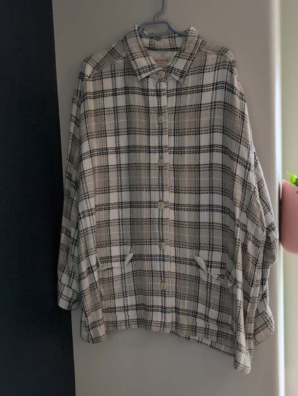 Plaid Button-Front Women's Jacket in Black & White